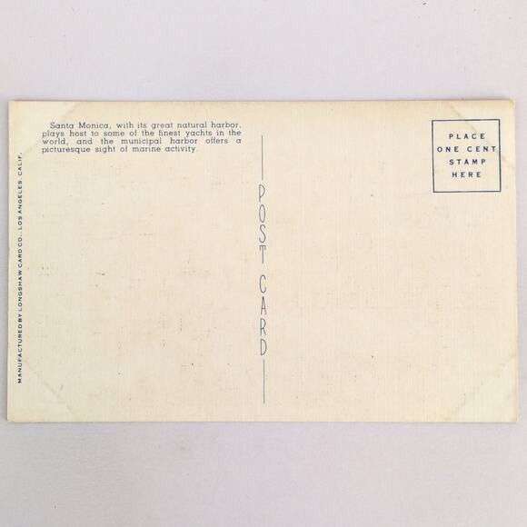 Yacht Harbor Santa Monica California 1940s Linen Postcard Sailboats People Boats - Picture 2 of 2